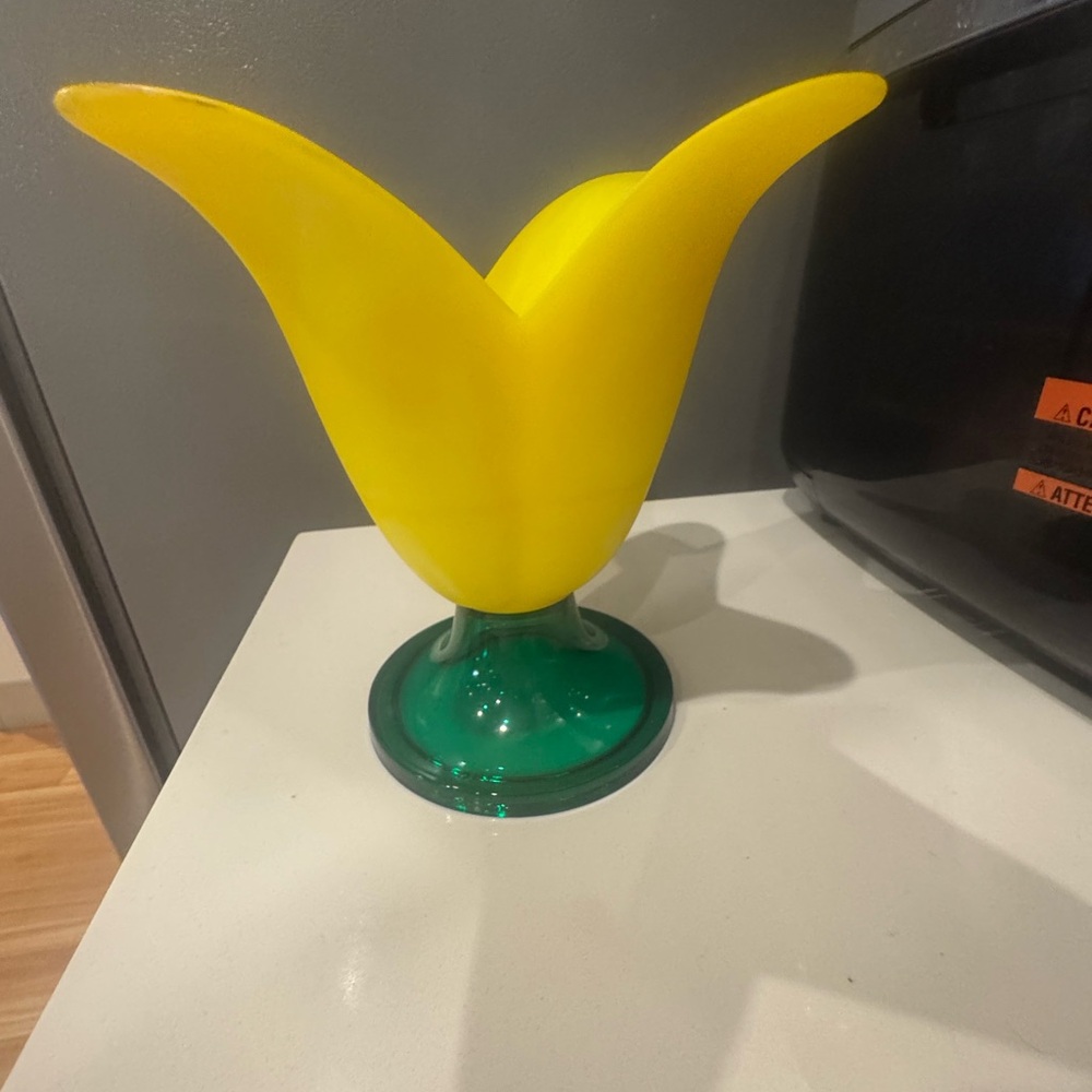 Yellow and Green Tulip-Shaped Vase Vintage